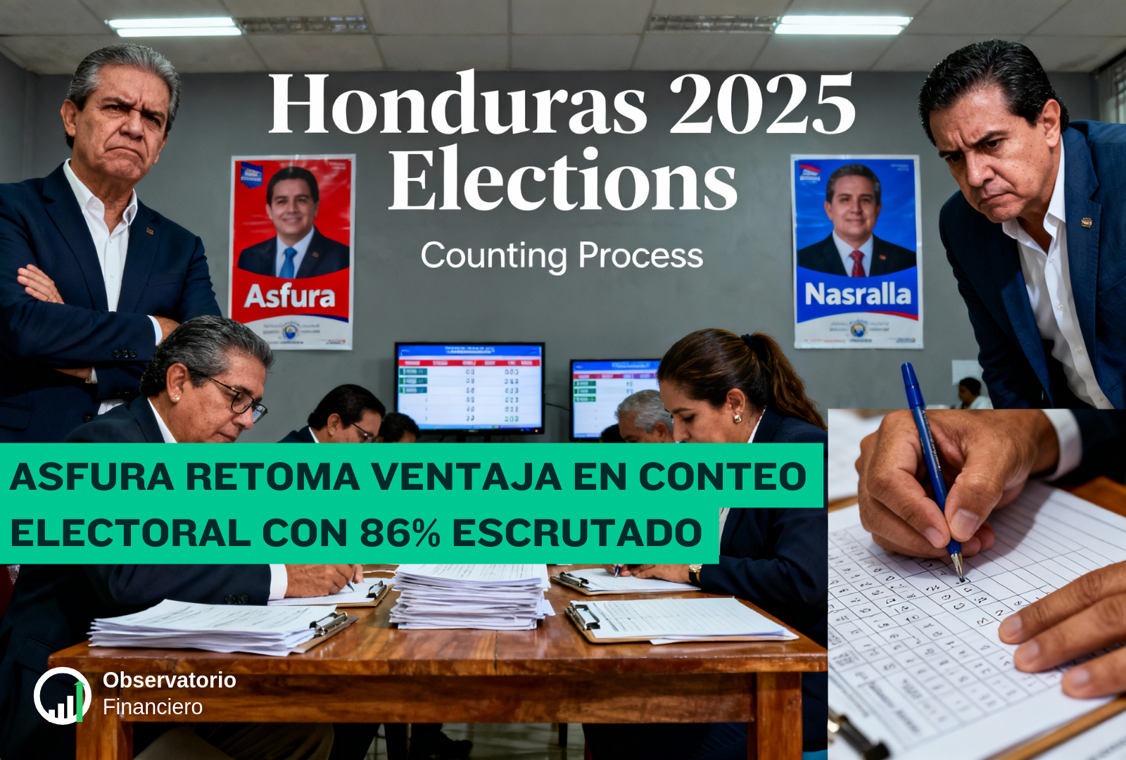 Honduras: Asfura retoma ventaja en conteo electoral con 86% escrutado