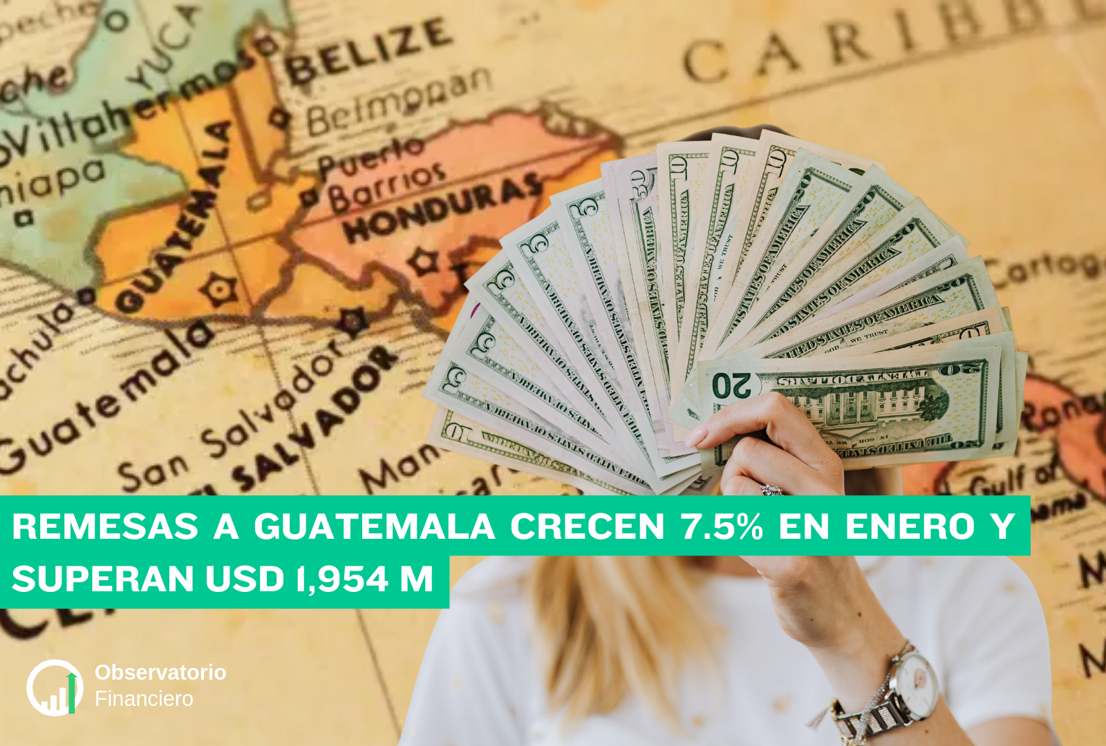 Remesas a Guatemala crecen 7.5% en enero y superan USD 1,954 M