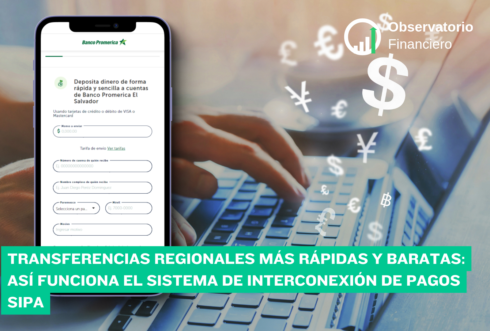 Telefono con transferencia bancaria y una computadora de dfondo