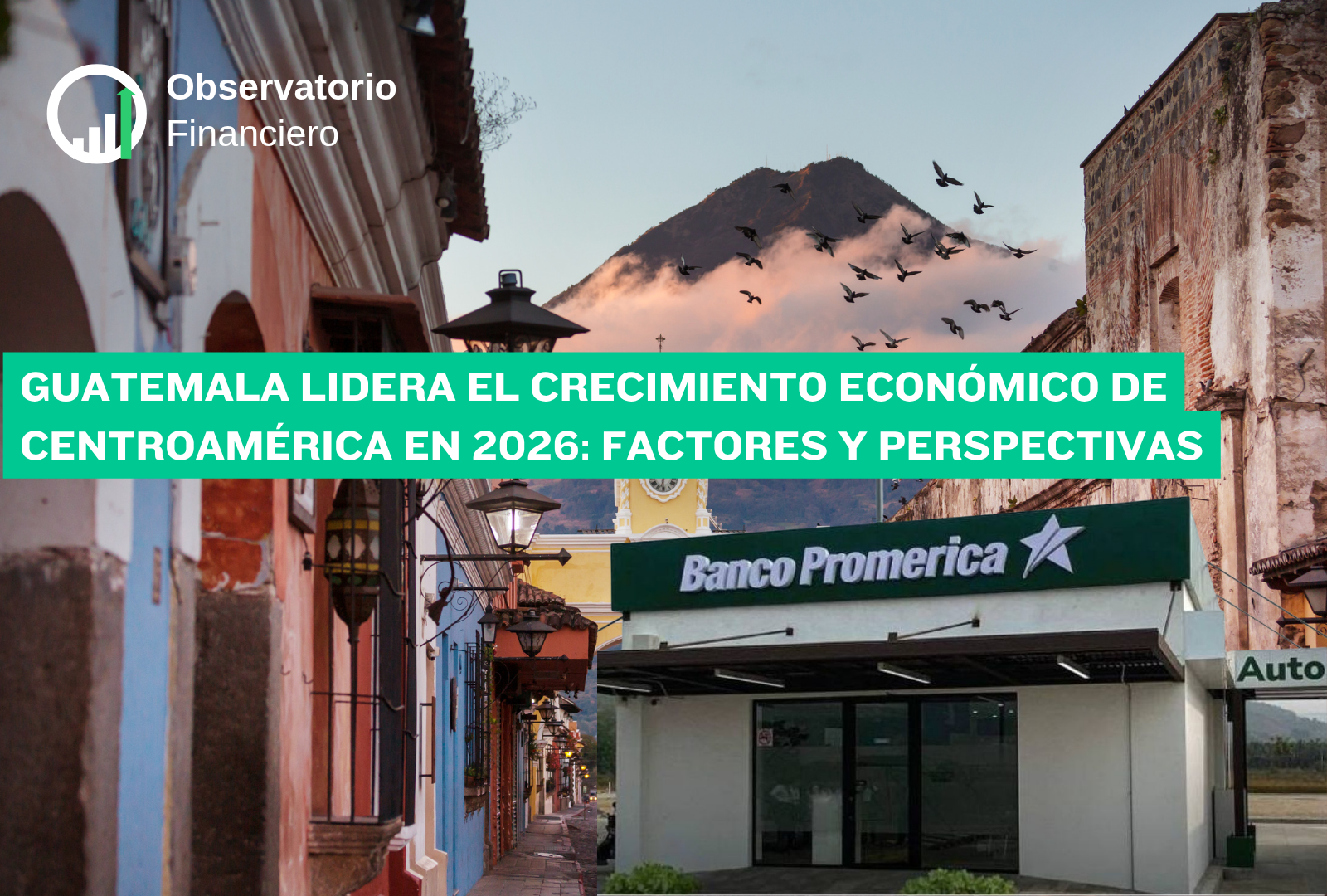 banco Promerica en guatemala con fondo de Antigua Guatemala